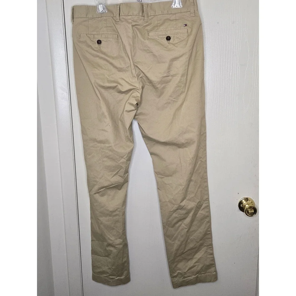 Tommy Hilfiger Mens Tapered Fit Chino Pants Khaki Tan Cotton Stretch Trousers